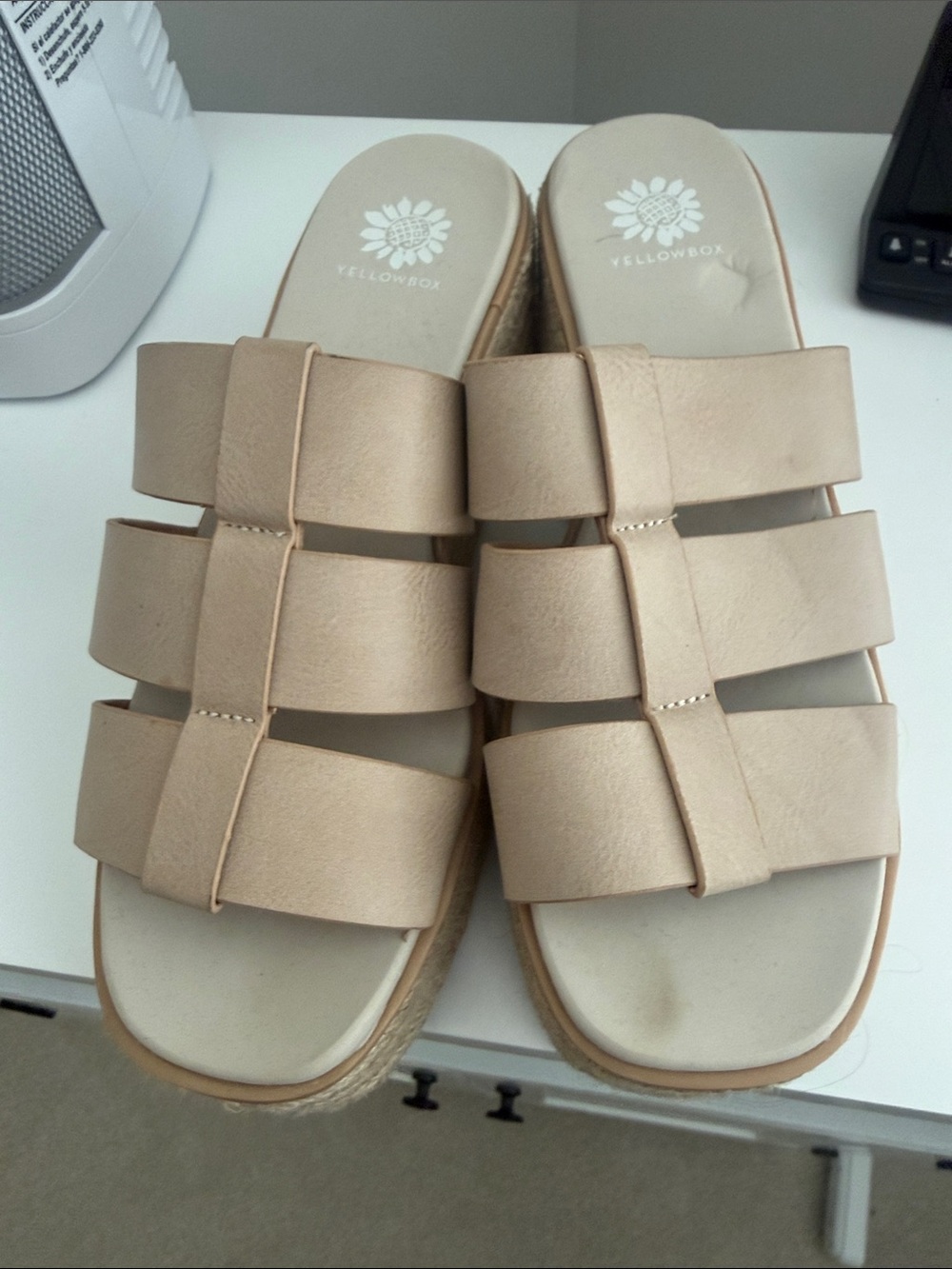 Yellow Box Neutral Beige Strappy Espadrille Slides